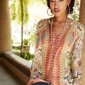 Johnny Was 100% Silk Feather Button Down Tunic